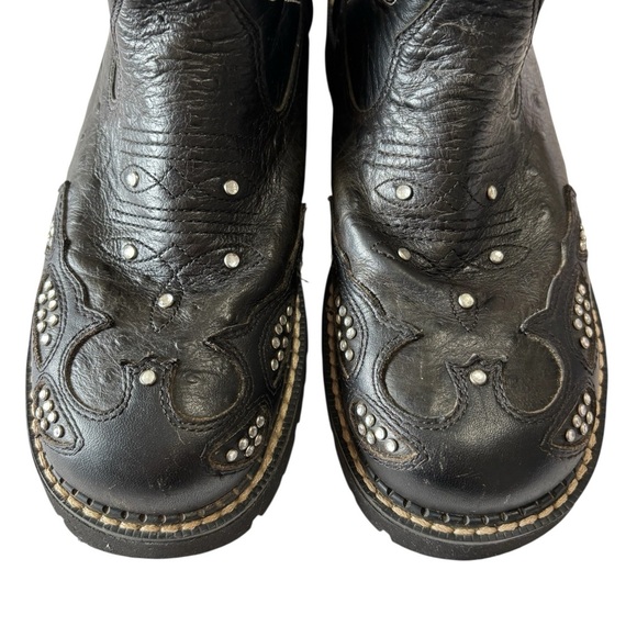 Roper Black Leather Cowboy Boots Rhinestones Lug soles Western Size 9 - Picture 5 of 12